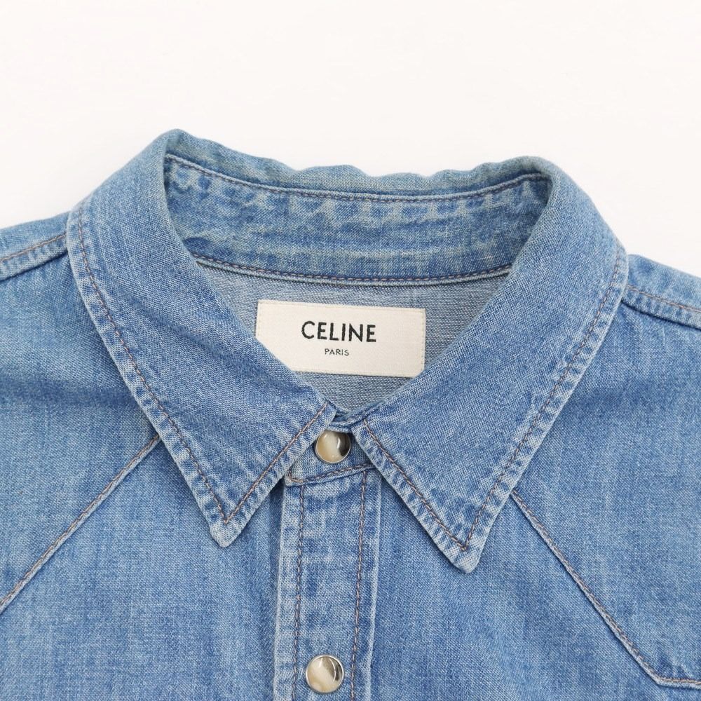 中古】セリーヌ CELINE ダンガリー ウエスタンシャツ ブルー【サイズS 