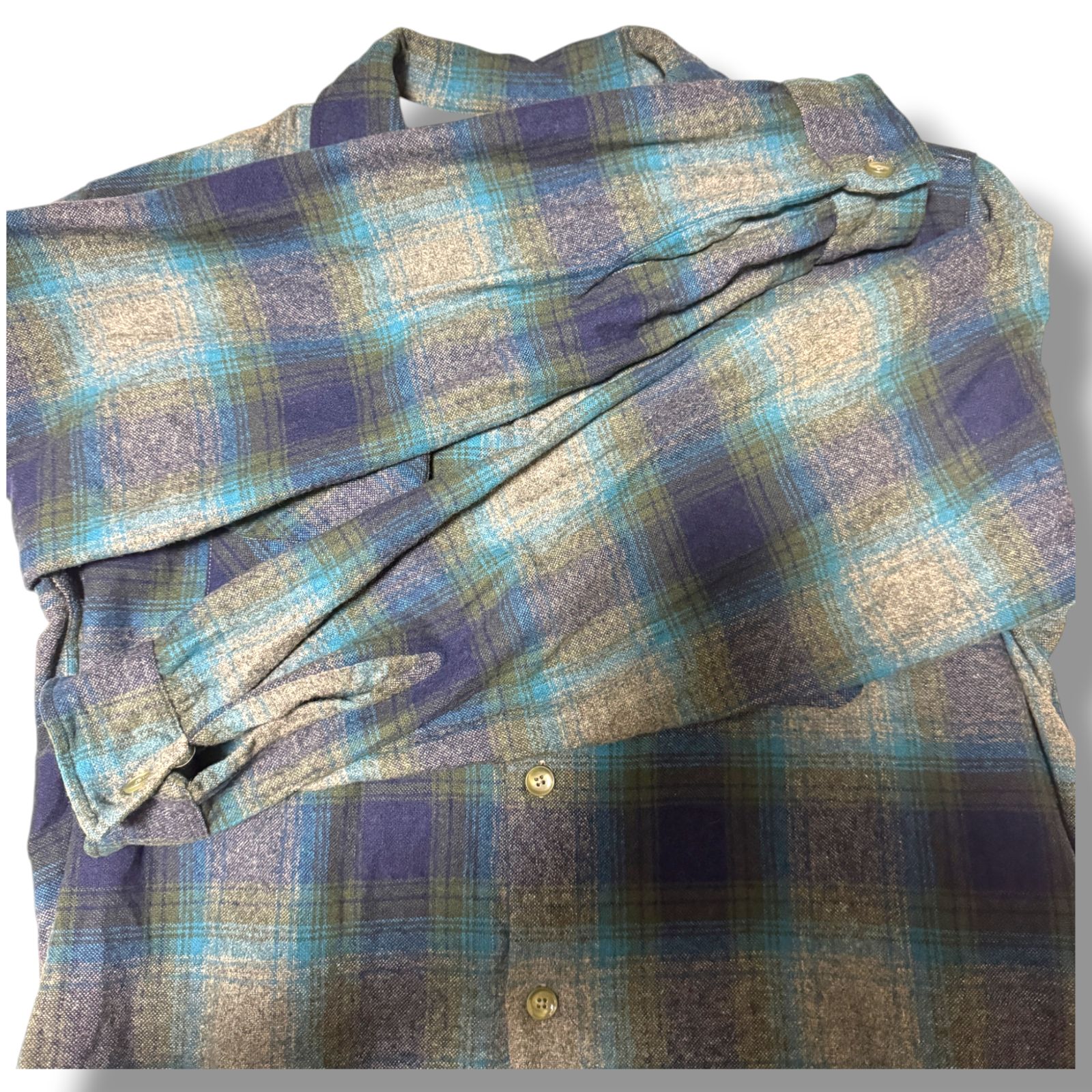 Sears ボードシャツ オンブレチェック ウールシャツ 開襟シャツ 70s 70s Vintage Wool Check Shirt MACY'S Supre-Macy Lサイズ