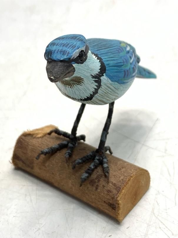 アオカケス バードカービング 野鳥彫刻 木彫りの野鳥 置物 インテリア レトロ ヴィンテージ A7399A99