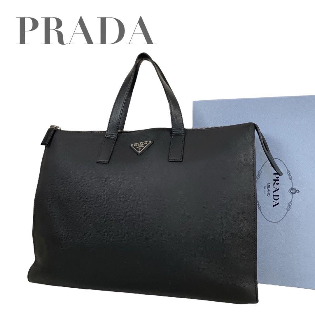 超希少　プラダ　サフィアーノ　三角ロゴ　ビジネスバッグ　ブラック　4994 価格交渉/質問大歓迎♪】超希少 プラダ サフィアーノ 三角ロゴ