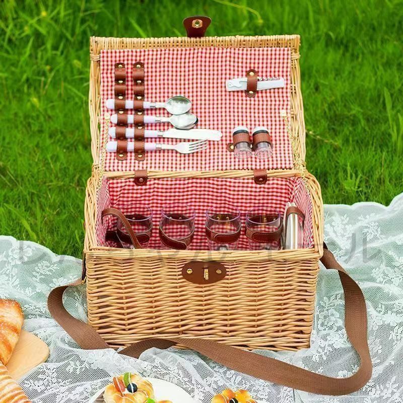 籐製ピクニックバスケット ビンテージ 丸い大型 藤製バスケット ラタン