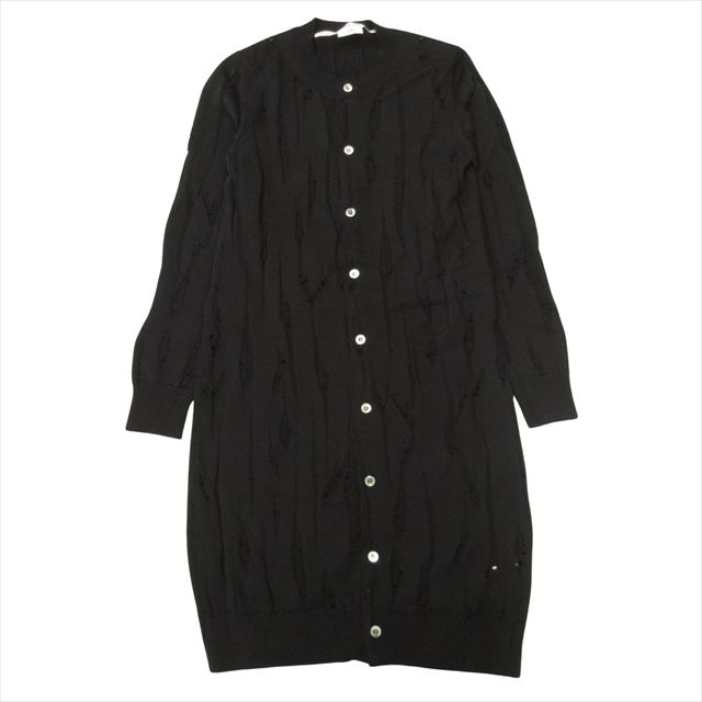 15aw コムデギャルソン COMME des GARCONS クラッシュ ロング カーディガン ニット セーター クルーネック ダメージ加工 ウール アーカイブ XS 黒 ブラック レディース