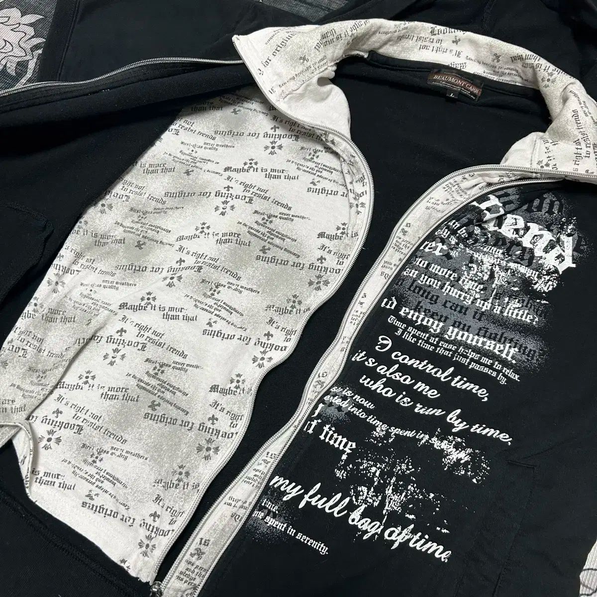 Y2K パンク レタリング レイヤード 半袖 フード ジップアップ VIDAFM_ORG