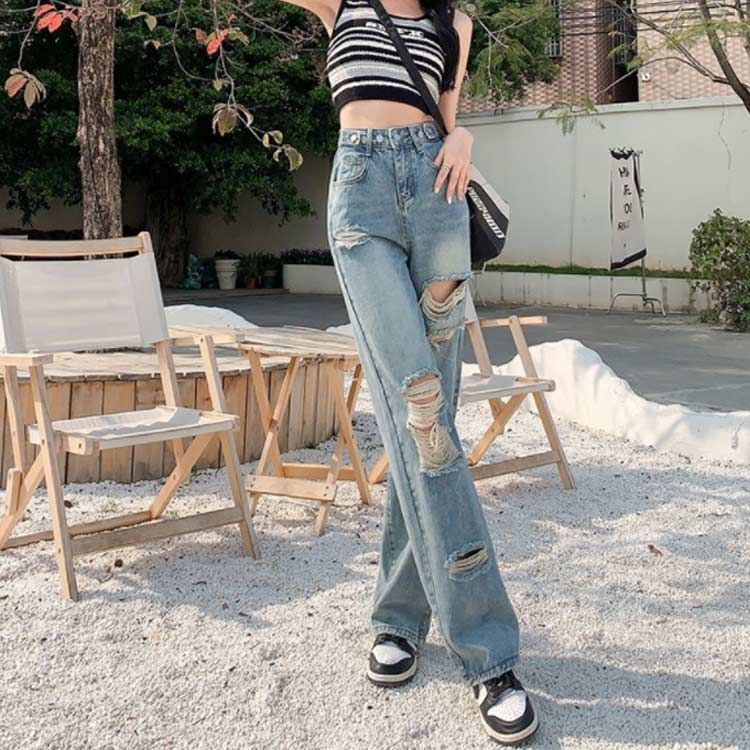 ワイドデニムパンツ ダメージ加工 ヴィンテージ風 カジュアル VELNUS】【12oz】 Vintage design damaged wide baggy denim