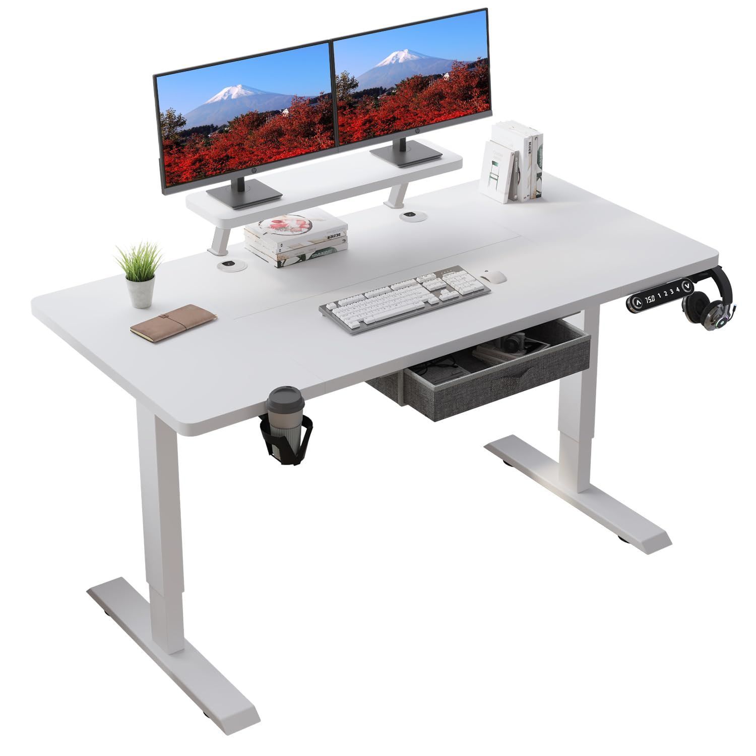 【数量限定】昇降デスク 電動 スタンディングデスク 140CM×76CM オフィスワークテーブル 電動昇降式机 ゲーミングデスク 昇降式つくえ 高さ調節可能 高さ パソコンラック 75-120CM デスク メモ