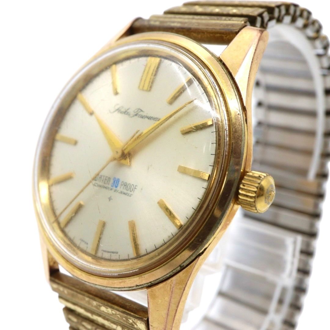 稼働品 seiko セイコー セイコーシャ クロノス J13048 自動巻き 21石 腕時計 メンズ ゴールド シルバー文字盤 ヴィンテージ アナログ アンティーク クラシックデザイン Diashock 昭和レトロ 日本製 WATER PROOF G4