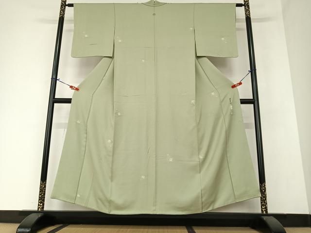平和屋着物○本加賀友禅作家 柿本市郎監修 色無地 草花地紋 青竹