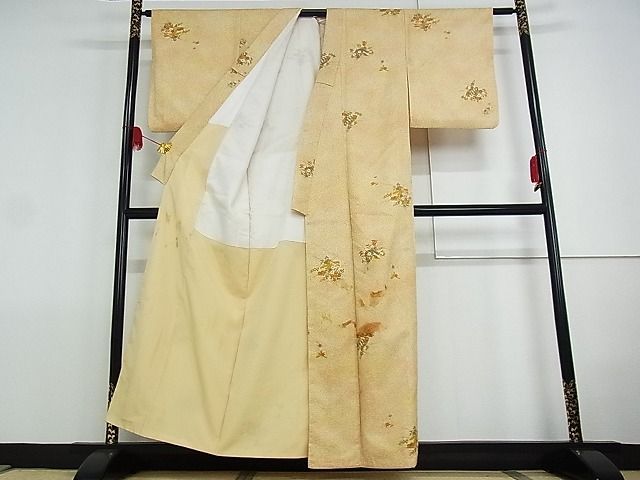 平和屋-こころ店□上質な小紋 地紙花文 暈し染め 着丈156.5cm 裄丈62cm