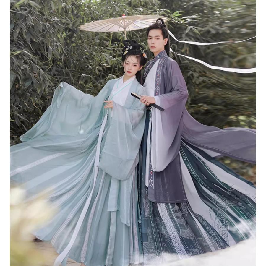 大人漢服 男女お揃い ペアルック チャイナ服 中華コスプレ衣装 羽織付き3点セット メンズ レディース 振袖羽織 交差襟 中華衣装 飄逸 漢服