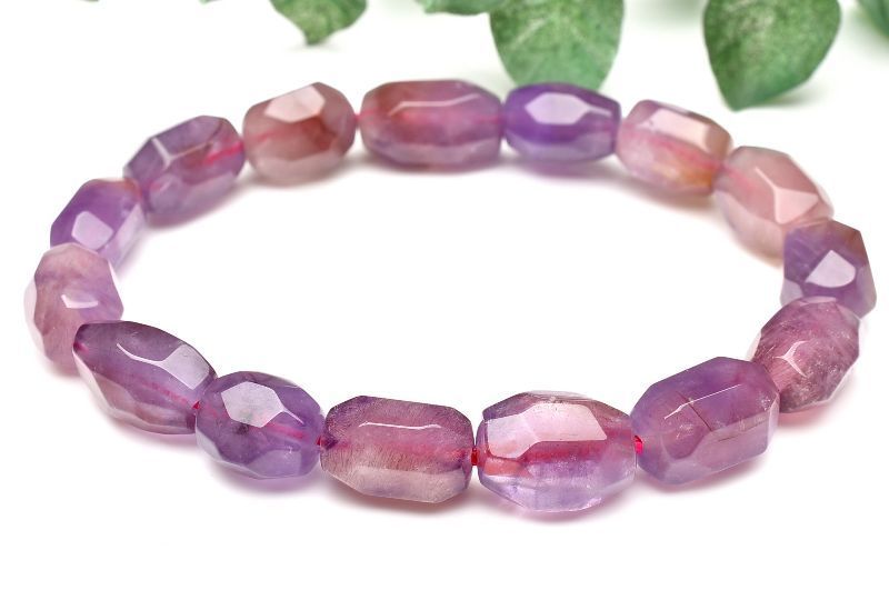 【１点物】キャンディーのよう アメジストスーパーセブン　12-14x8-10mm　原石ラフカット ブレスレット パワーストーン 天然石 _U6916