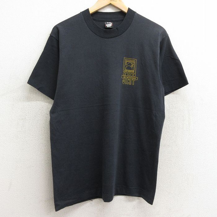 L/古着 スクリーンスターズ 半袖 ビンテージ Tシャツ メンズ 80s ミルウォーキー スタッフ クルーネック 黒 ブラック 24jul13 中古