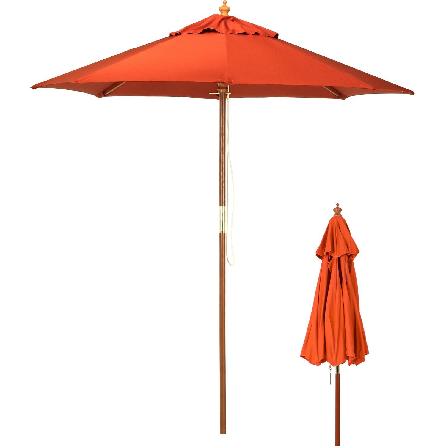 人気商品 不二貿易 パラソル 幅 193×奥行193×高さ222㎝ エンジ ガーデン 木製 直径210cm 60159