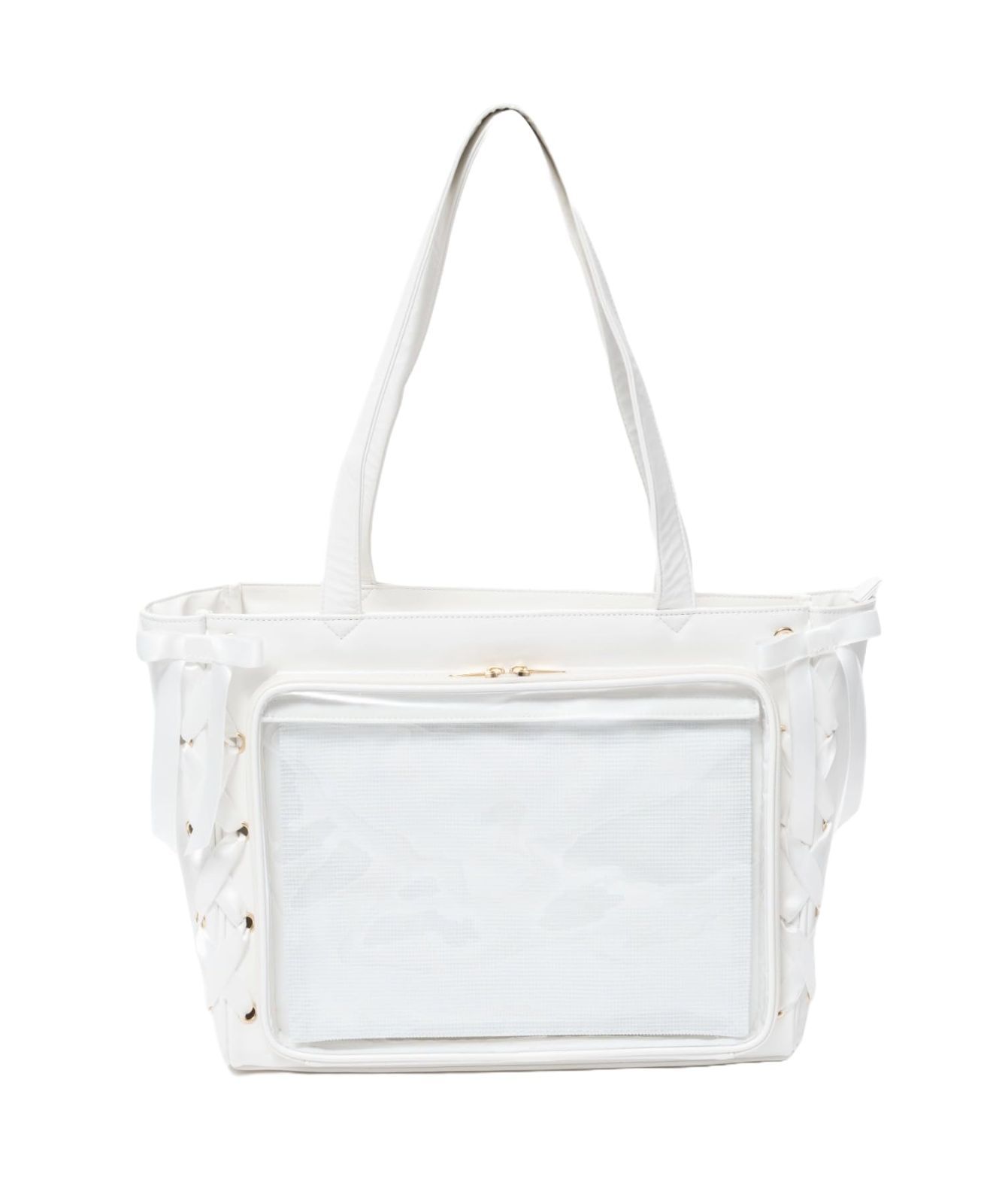 F_タイプB NEWデザイン ホワイト ウィゴー 痛バッグ 痛バ Sサイズ レースアップ トートバッグ バッグ デコバッグ 鞄 A4 クリアバッグ クリア 推し活 推し活グッズ 推し活バッグ ライブ イベント 春 夏 秋 冬 プレゼント ギフト レデ