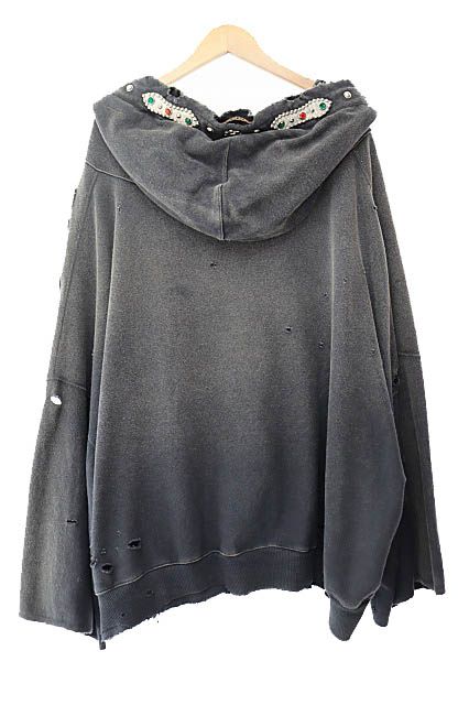 キャピタル kapital 裏毛 スリラー ダメージ デビル フード ブルゾン パーカー スタッズ リメイク K2503LC053 F 黒ブラック ブランド古着ベクトル 251026