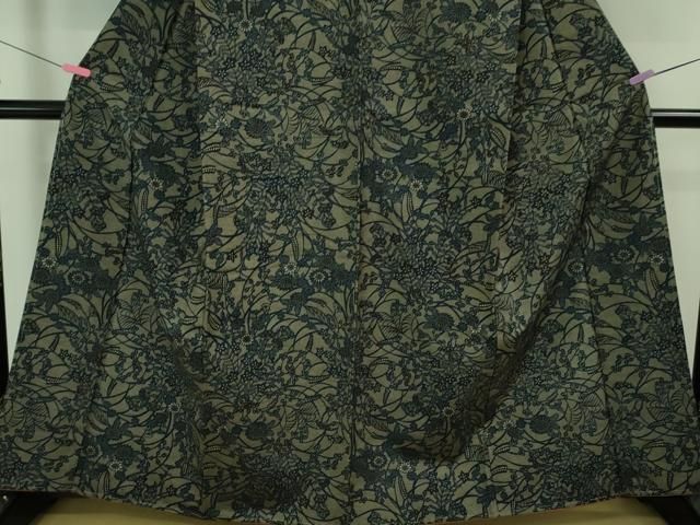 平和屋着物□極上 紬 本藍 型染 草花文 逸品 未使用 DZAA7926kh5