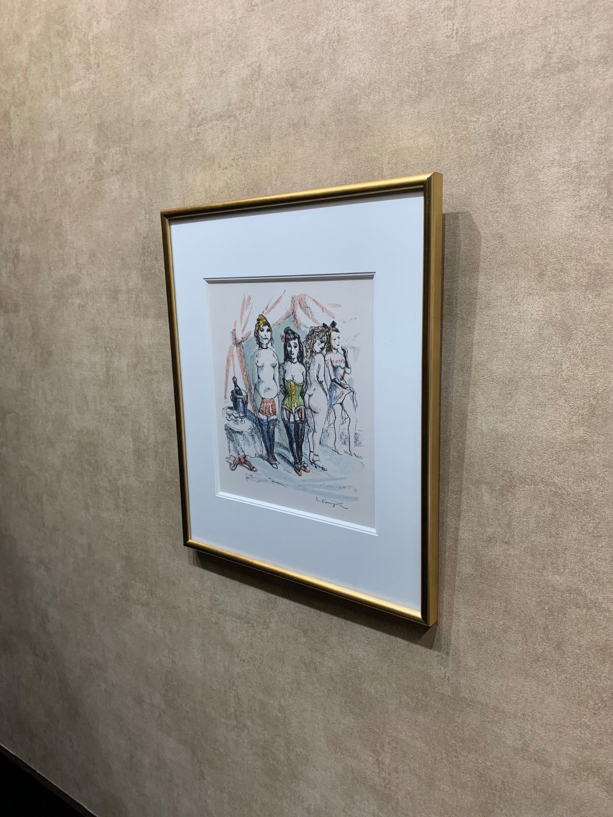 額付】【真作】藤田嗣治「娼婦たち（四十雀）」リトグラフ レオナール