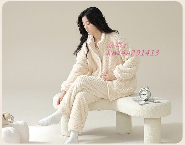 パジャマ レディース 冬 上下セット ルームウェア 前開き あったかい 秋冬 ゆったり 厚手 部屋着 大きいサイズ 着る毛布 ナイトウェア 裏起毛 kni4a291413 DECORATOM_COM_BR