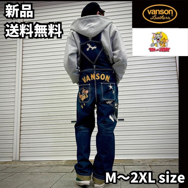 【TOMu0026JERRY デニムオーバーオール】VANSON バンソン トム u0026ジェリー コラボ オールインワン 刺繍 TJV-2408 送料無料