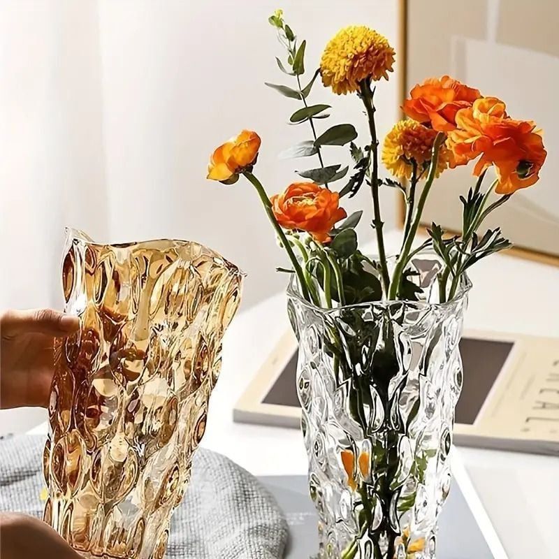 ガラス 花瓶 フラワーベース ストライプ オレンジ flower base