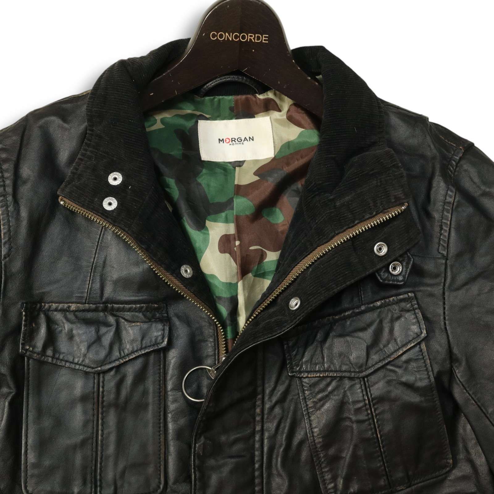状態◎ MORGAN HOMME モルガンオム レザージャケット 羊革 M MORGAN HOMME モルガン オム 秋冬 馬革☆ M-65 ホース ハイド