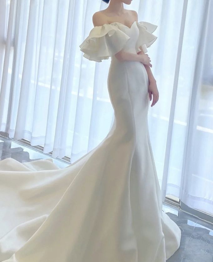 美晴ドレス【前撮り・2次会】 フリルオフショルダードレス XS 韓国風