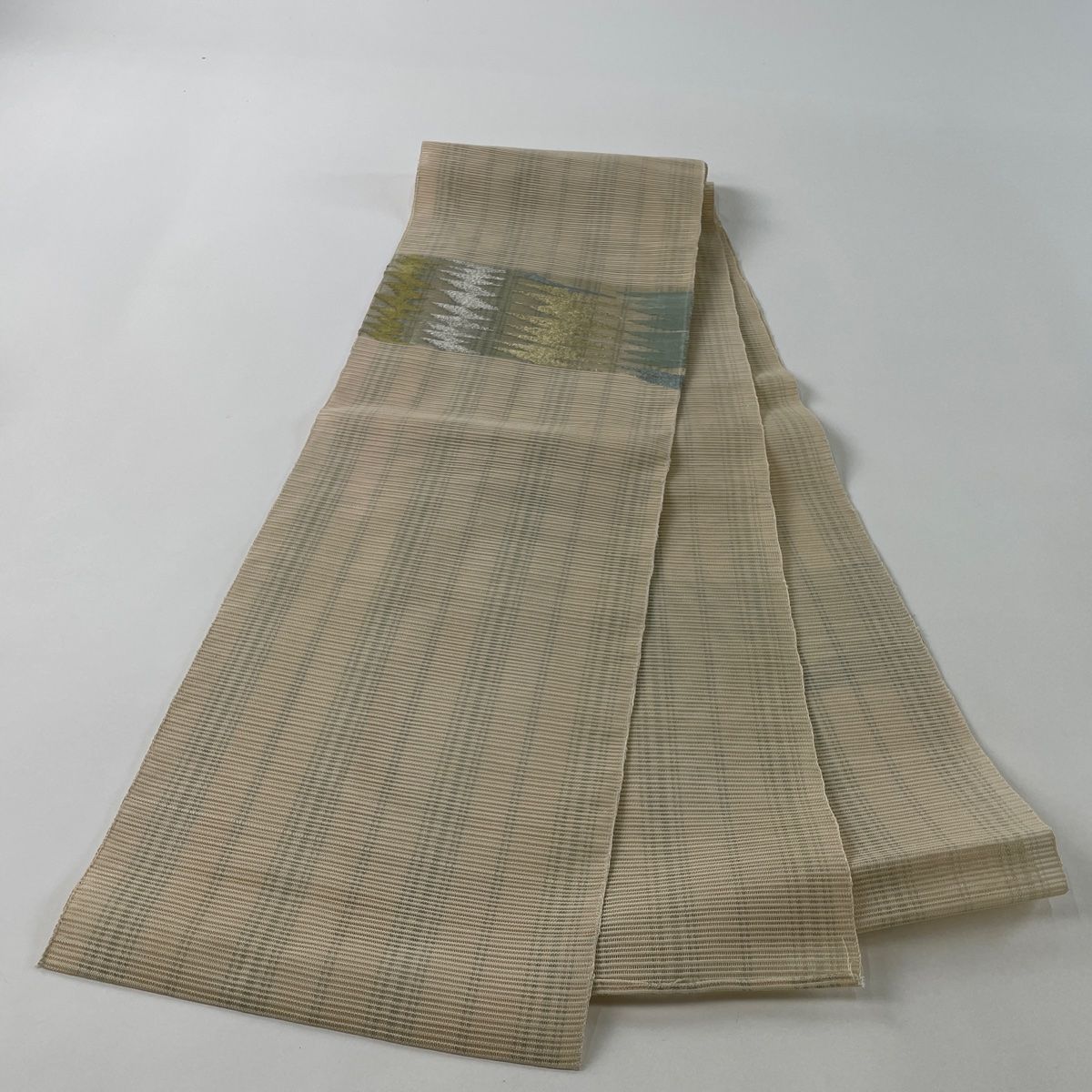 未使用　夏帯　絽綴れ　サンドベージュ　正絹八寸名古屋帯　l976 miyagawa-kimono_sb54103