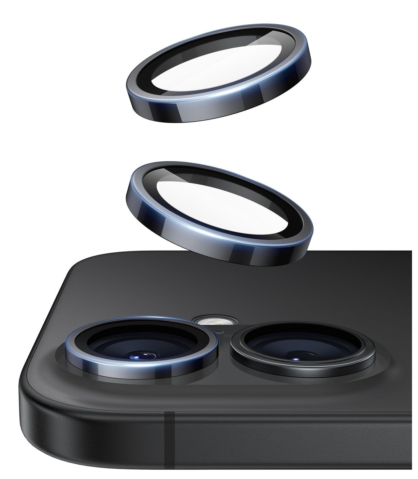 TORRAS iPhone 16/16 Plus 用 カメラ保護フィルム 宇宙航空用材料 メタル仕上げ レンズカバー 米軍規格 黒縁取り 1セット 曇りなし 一体感 アイフォン16/16プラス 用 カメラカバー ブラックチタニウ