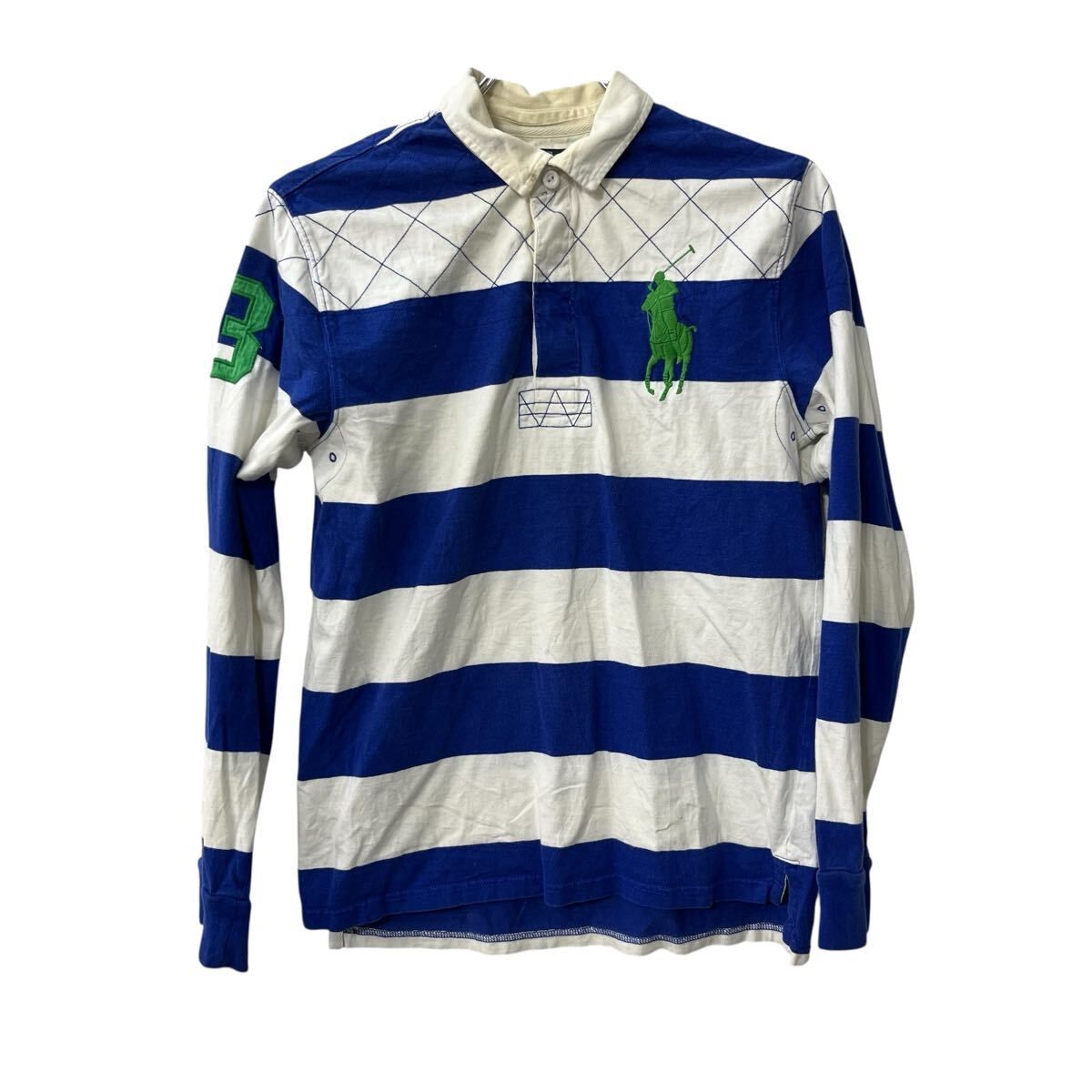 POLO RALPH Lauren ラガーシャツ　ボーダー　アメカジ　古着 古着 Polo Ralph Lauren 紺×黄 太ピッチ ボーダー カノコ ラガー