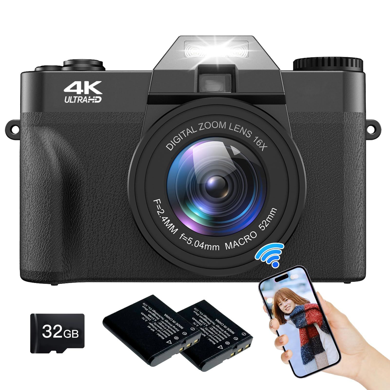 4Kデジタルカメラ Wi-Fi機能 32GB Amazon | NEZINI 4K デジタルカメラ オートフォーカス デジカメ