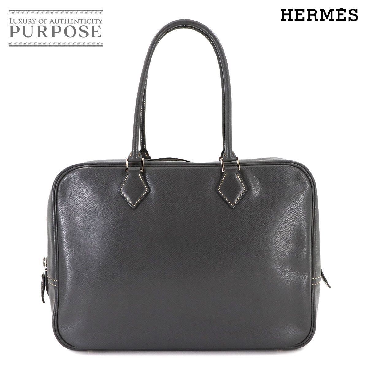 エルメス HERMES プリュム 32 ハンド バッグ クシュベル エプソン グラファイト □E刻印 シルバー 金具 Plume 90280836