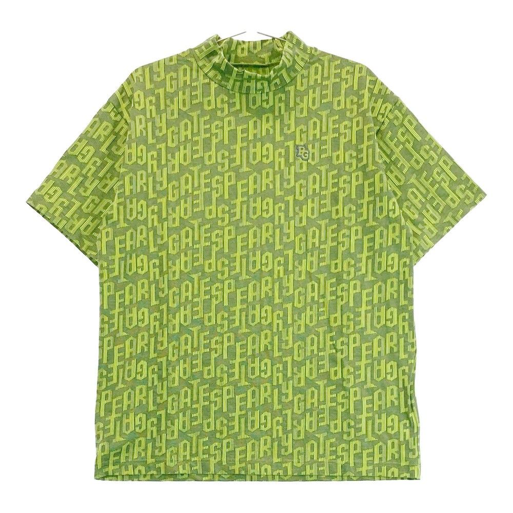 サイズ 4 PEARLY GATES パーリーゲイツ 2025年モデル ハイネック 半袖Tシャツ ロゴ総柄 グリーン系 240101314871 ゴルフウェア メンズ ストスト