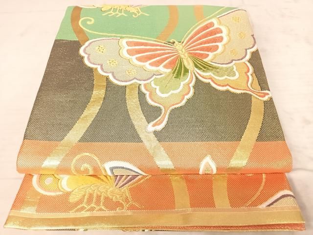 平和屋着物◎六通柄袋帯 立涌舞蝶文 金糸 正絹 逸品 AAAY8425yx