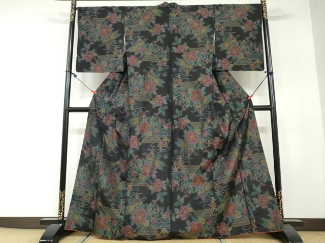 平和屋着物●上質な紬　薬草染　間道　反端付き　正絹　逸品　DAAR4373tw 平和屋着物○上質な紬 薬草染 間道 反端付き 正絹 逸品