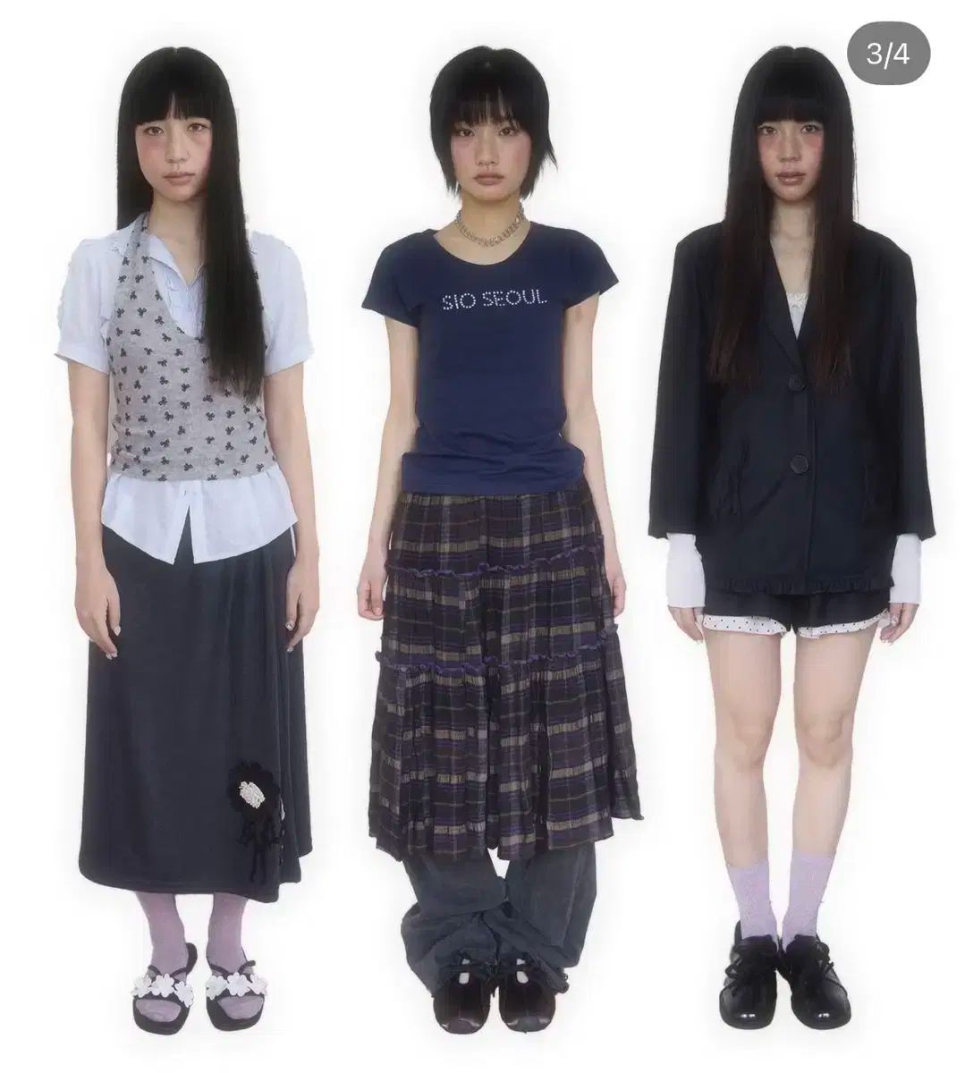 ミディ チェックスカート_ブラック