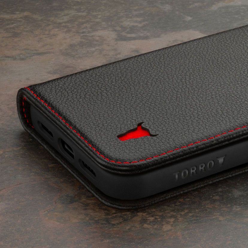 TORRO iPhone15 手帳型 本革 レザースマホケース black/red iPhone本革