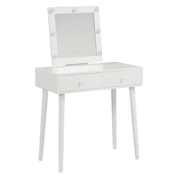 ドレッサー 約幅75×奥行47×高さ123×天板高75.5cm 正方形LEDライト付き ホワイト 組立品 代引不可