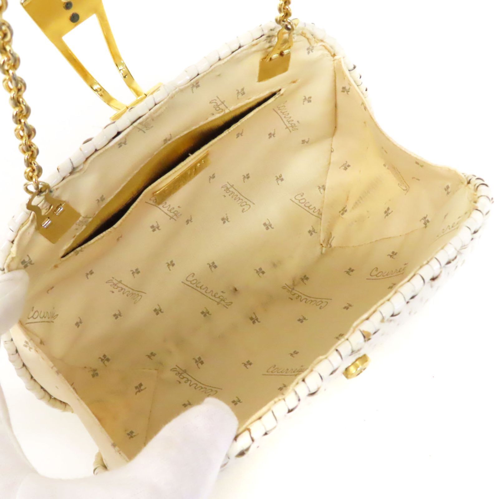 oe25105 美品 Courreges クレージュ ロゴ金具 籐 編み込み