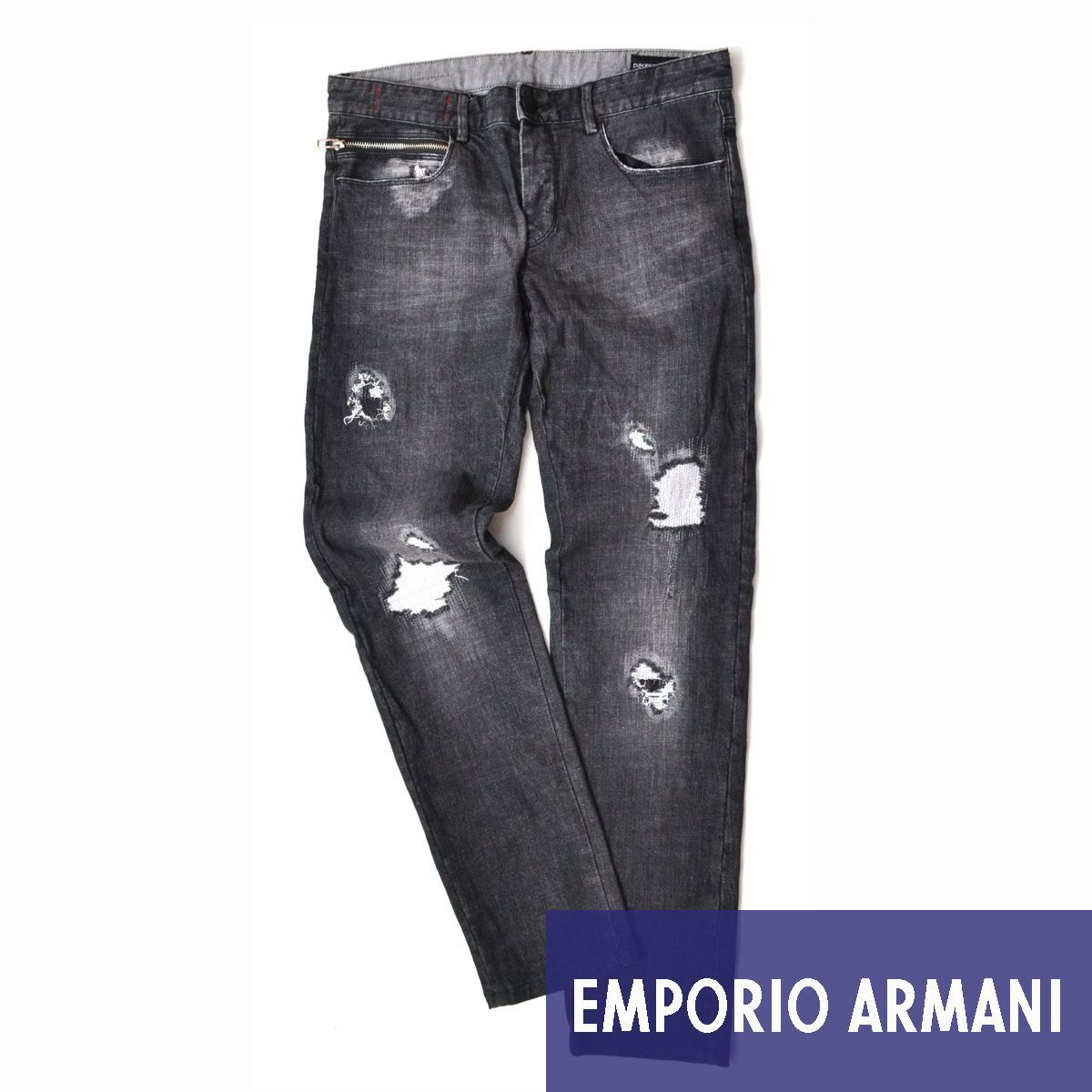 EMPORIO ARMANI エンポリオアルマーニ スキニーフィット ダメージ＆リペア加工 ストレッチデニムパンツ 6Y1J10 1DD3Z W31  メンズ ブラック - メルカリ