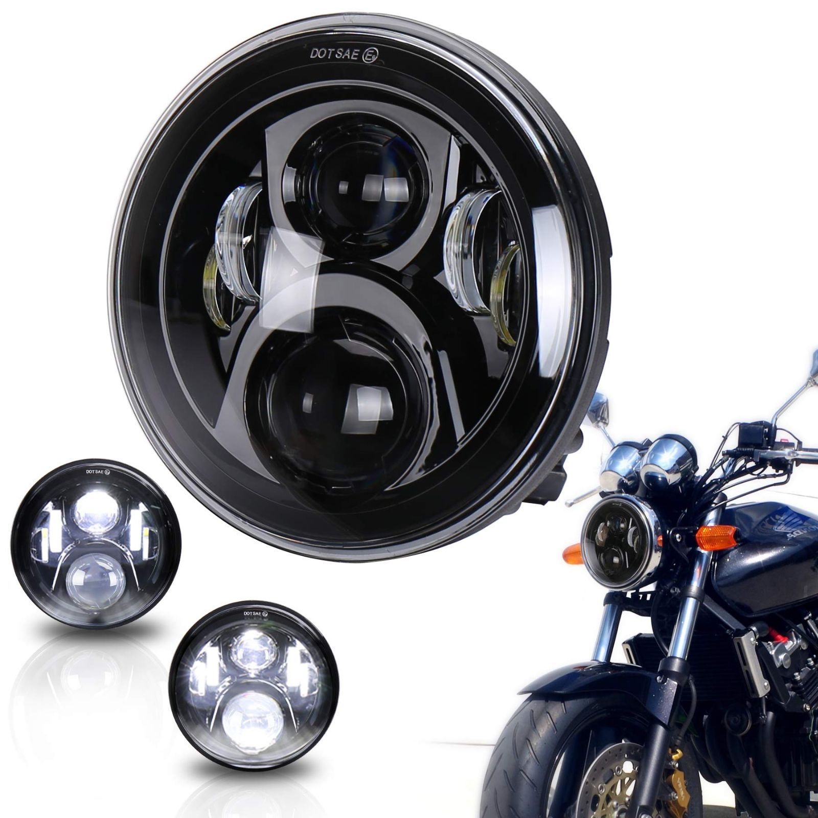 本田CBシリーズ用７インチLEDライト CB1300SFに対応 ホンダバイクCB1100ヘッドライト Hi|Loビーム ブラック MOVOTOR 1個