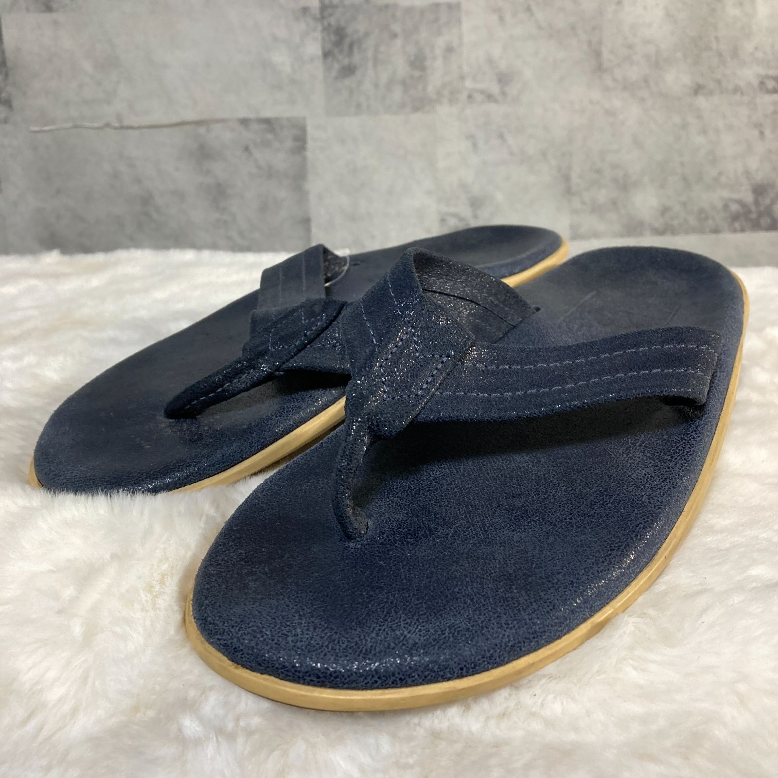 ハワイ製 ISLAND SLIPPER アイランド スリッパ レザー サンダル ネイビー 9