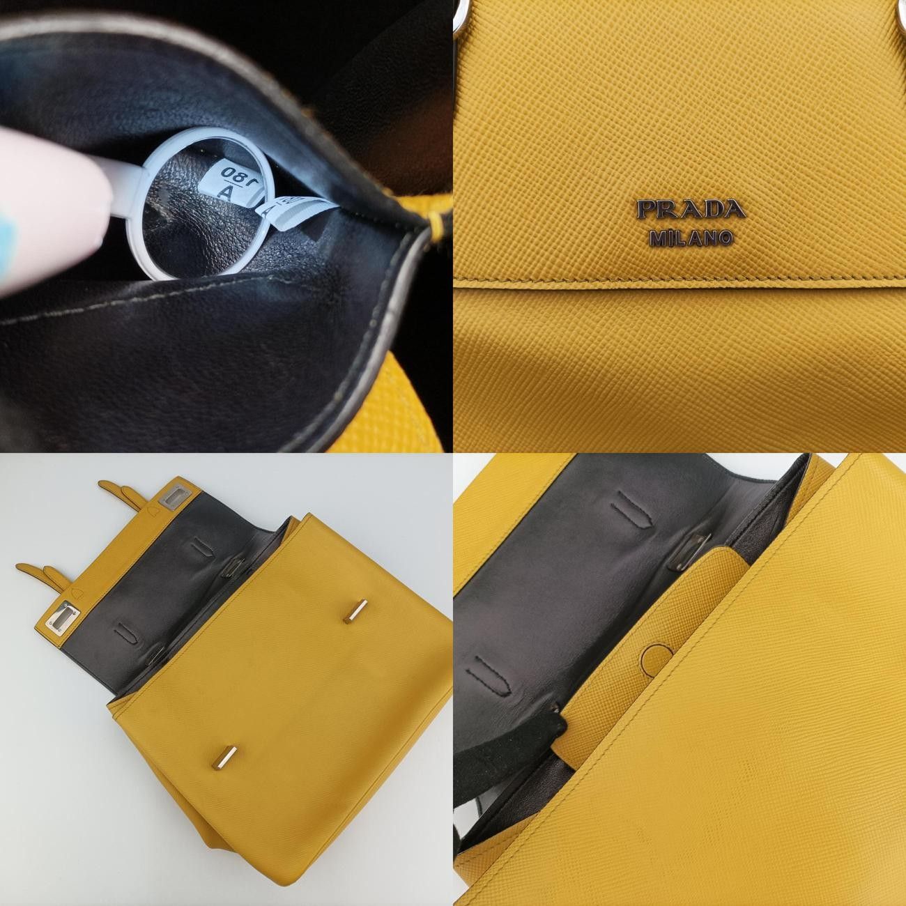 プラダPradaハーフフラップダブルターンロックイエローサフィアーノレザーBN2821180|A