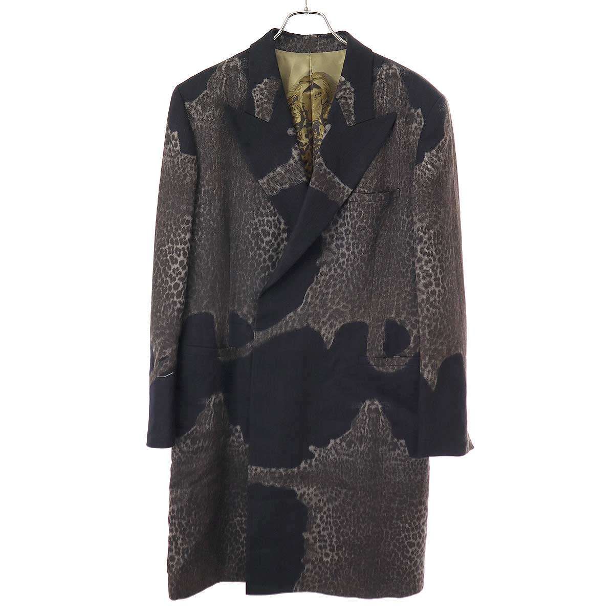 Jean Paul GAULTIER HOMME  ジャンポールゴルチェ オム ピークドラペルレオパードチェスターコート 560-5 ブラック系 50