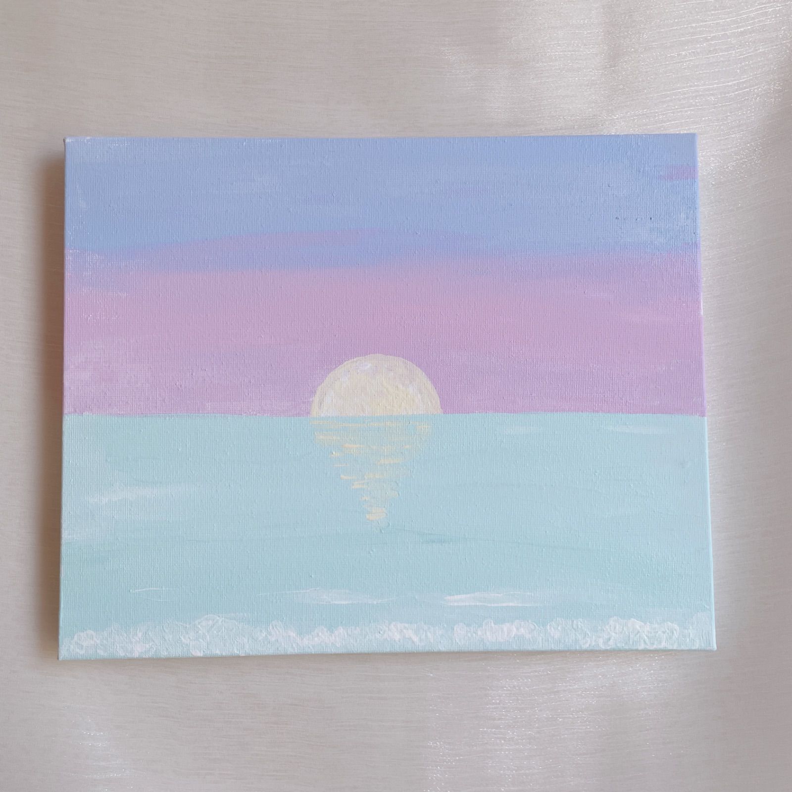 優しい海 パステルカラー 絵画 アート アクリル画 絵の具 癒し 月 太陽
