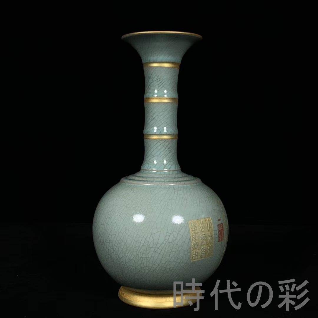 中国古美術・旧蔵宋汝窯・宋真宗御賜款彩繪龍紋梅瓶・彩絵・花瓶