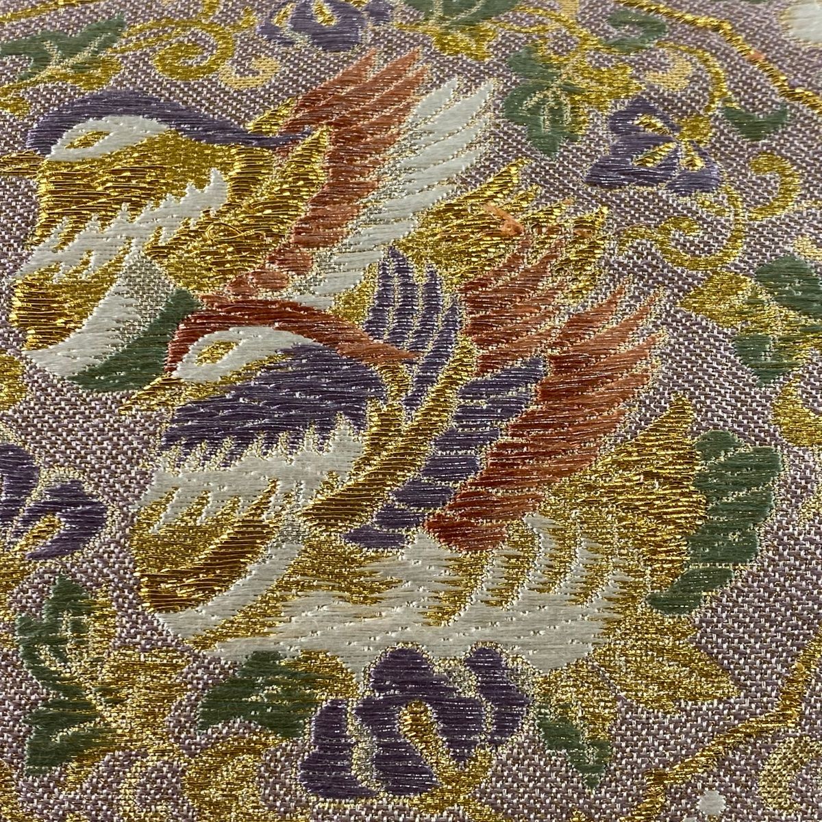 唐織り 銀通し 華紋 鳳凰 袋帯 正絹 唐花 金糸 白 紫 赤 青緑