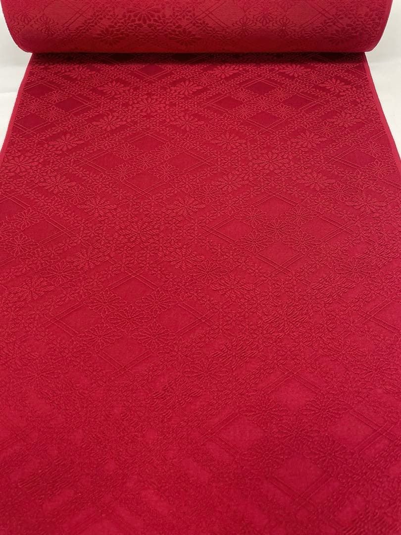 コート地 ふくれ織 紋意匠 無地 朱・緋色 正絹 反物 - メルカリ