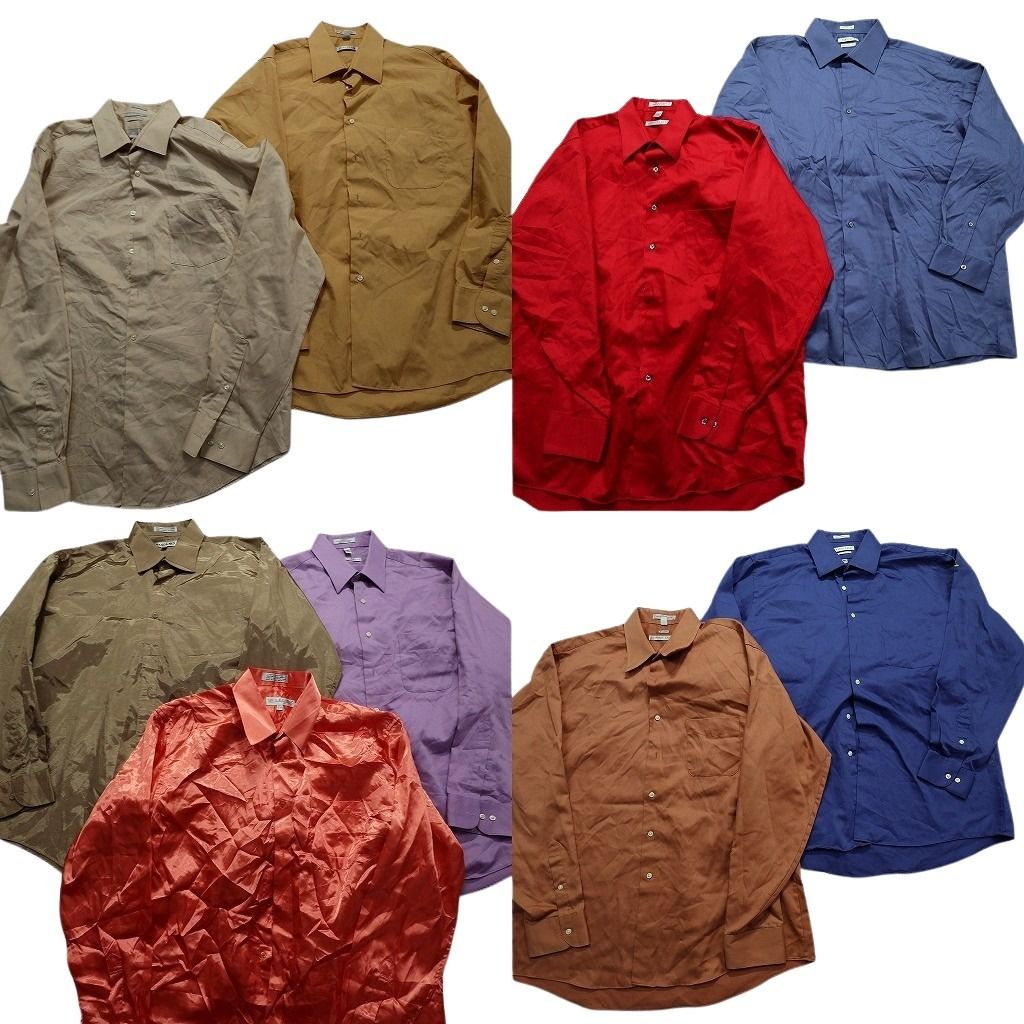 古着卸 まとめ売り サテン 長袖シャツ 9枚セット (メンズ XL ) 無地 ベージュ オレンジ ブルー 中古 古着 MX8231