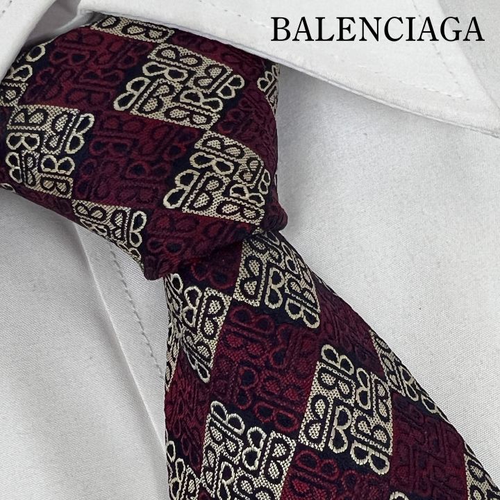 美品》BALENCIAGA(バレンシアガ) シルクネクタイ 格子柄 ワイン