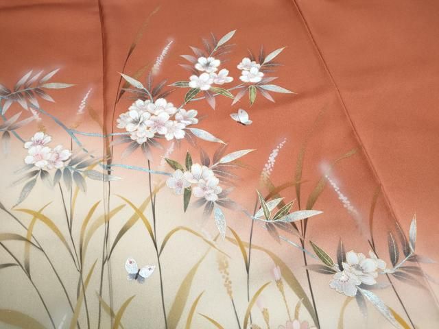 平和屋着物▽訪問着 花蝶文 暈し染め 金銀彩 正絹 逸品 CAAY0710th