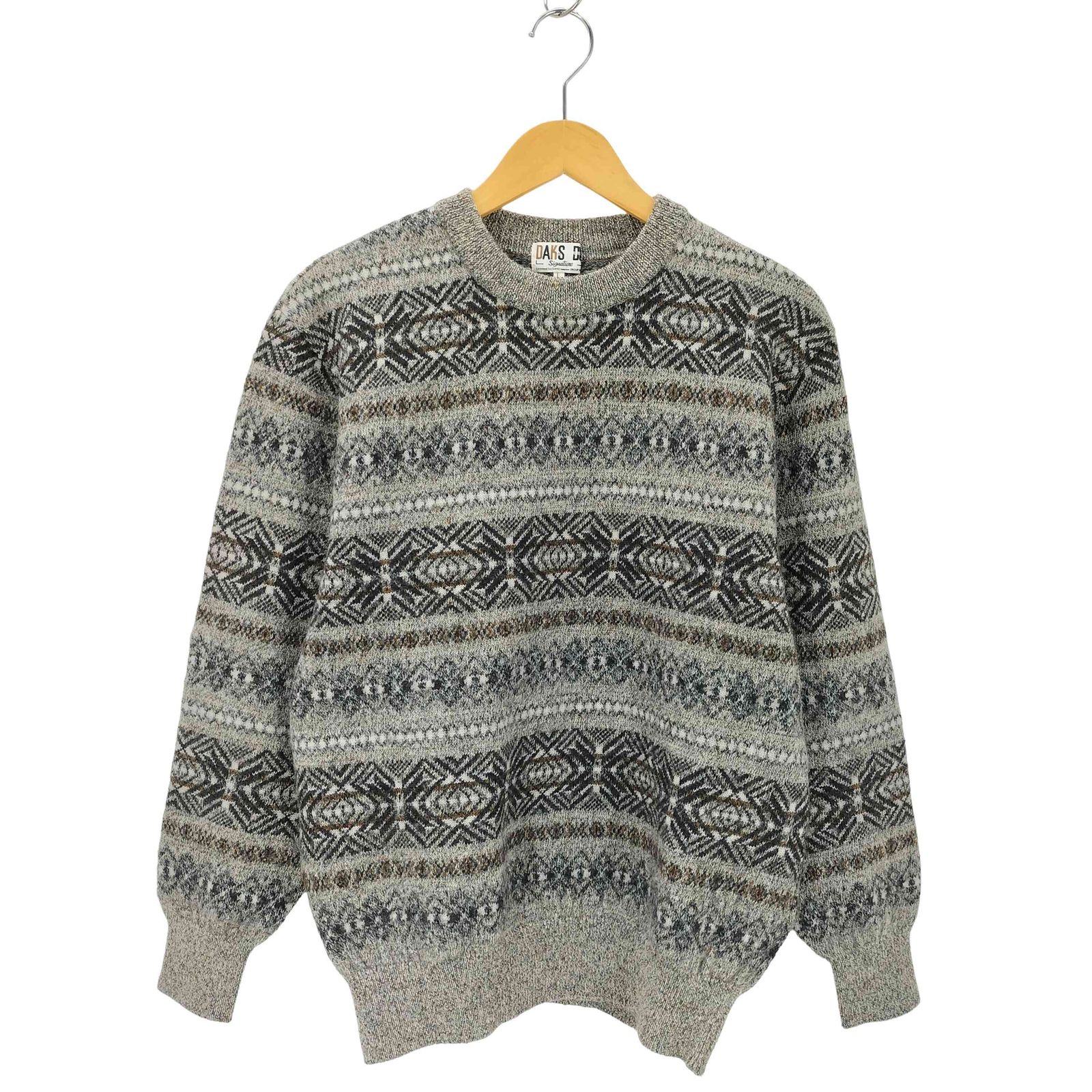 ダックスロンドン DAKS LONDON 総柄 フェアアイル アルパカ混 クルーネック ニット メンズ  L